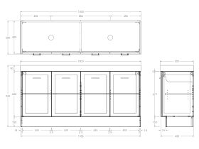 Kado Lux Door Vanity Unit 1800 Floor Mount Double Bowl Statement Top 4 Doors (No Basin)
