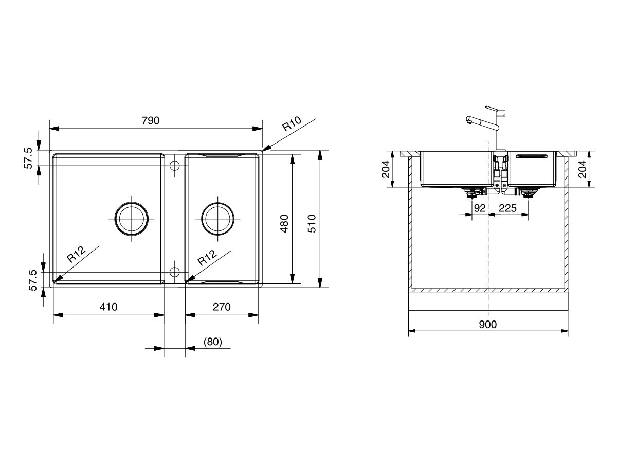 Franke Bow Prep Centre Flushmount Double Bowl Sink Stainless Steel BWX220-41/27