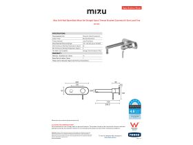 Specification Sheet - Mizu Drift Wall Basin/Bath Mixer Set Straight Spout Trimset Brushed Gunmetal (6 Star) Lead Free