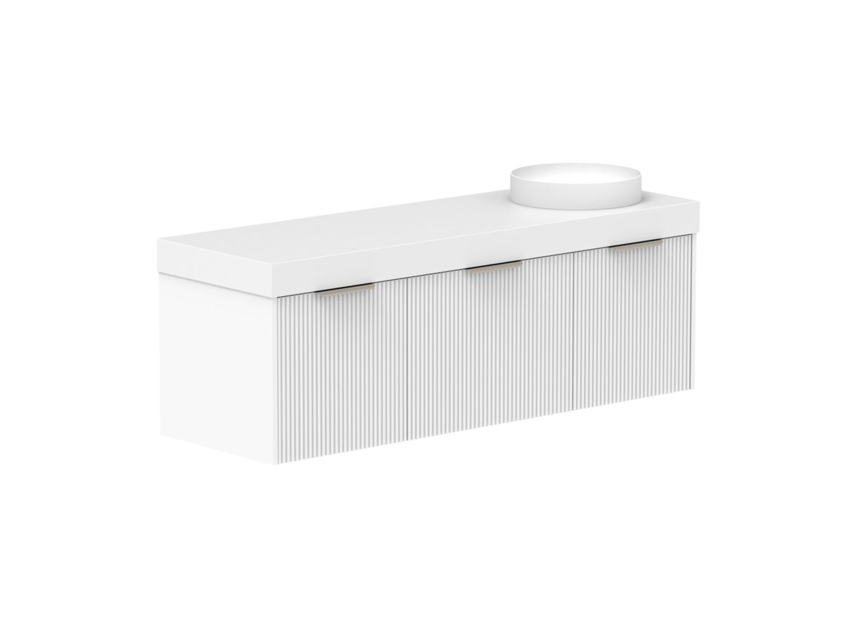 Supporting Image 2- Kado Neue Fluted Square All Drawer 1500mm Wall Hung Vanity with Right Hand Basin 90mm Top Ultra White