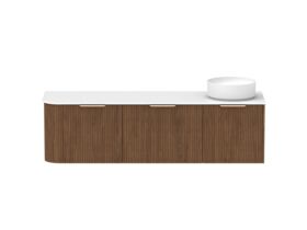Supporting Image - Kado Neue Fluted Single Curve All Drawer 1650mm Wall Hung Vanity with Right Hand Basin Durasein 12mm Top Florentine Walnut