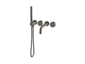 Sussex Pure Progressive Bath Mixer Tap System 160mm with Handshower Right Hand and Cirque Textured Handles PVD Brushed Gunmetal (3 Star)