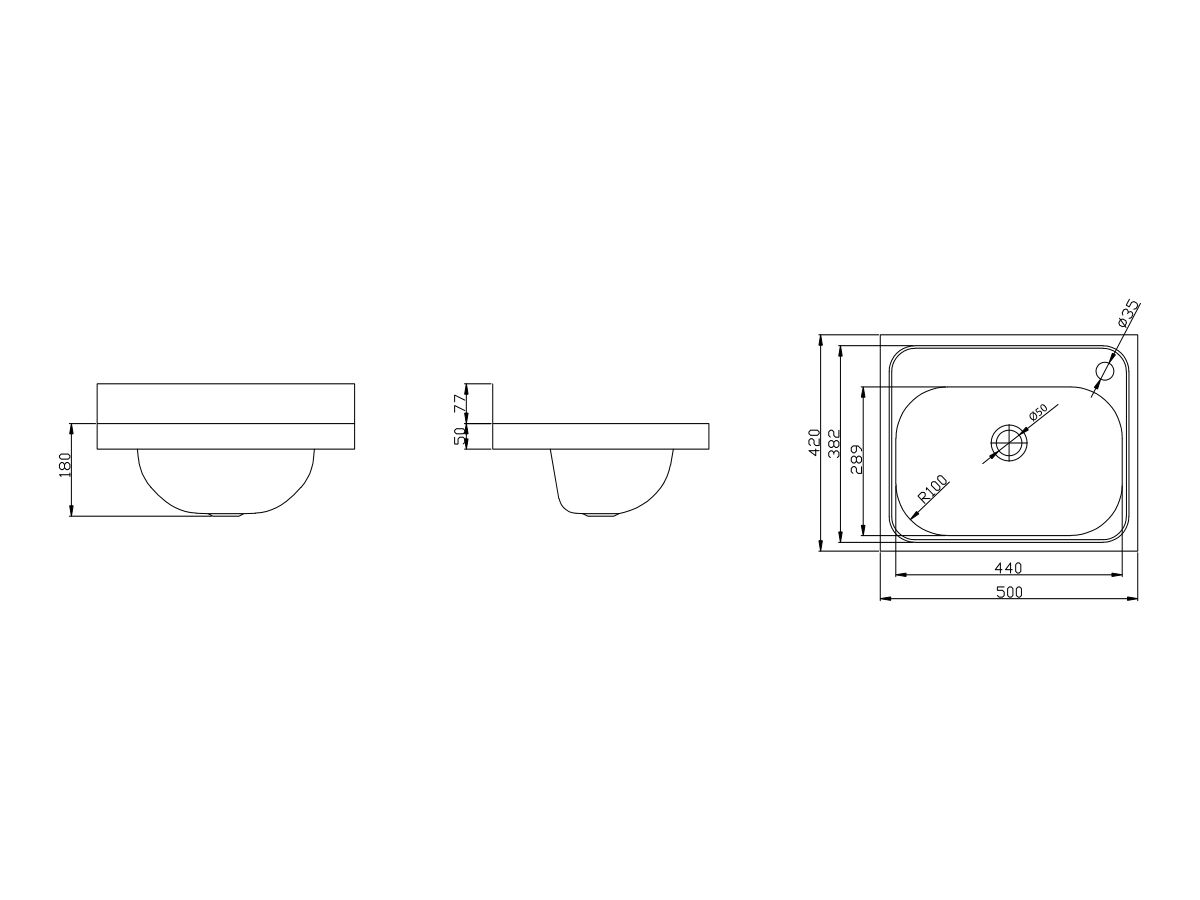 Wolfen Wall Hand Basin Stainless Steel 500mm x 420mm Right Hand 1 Tap Hole (Less Wall Bracket)