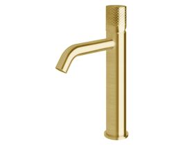 Sussex Pure Medium Height Basin Mixer Tap Curved Spout with Diamond Textured Handle PVD Brushed Gold (5 Star)