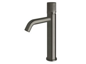 Sussex Pure Medium Height Basin Mixer Tap Curved Spout with Linear Textured Handle PVD Brushed Gunmetal (5 Star)