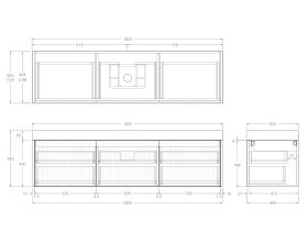 Technical Drawing - Kado Neue Fluted Square All Drawer 1800mm Wall Hung Vanity with Centre Basin 90mm Top