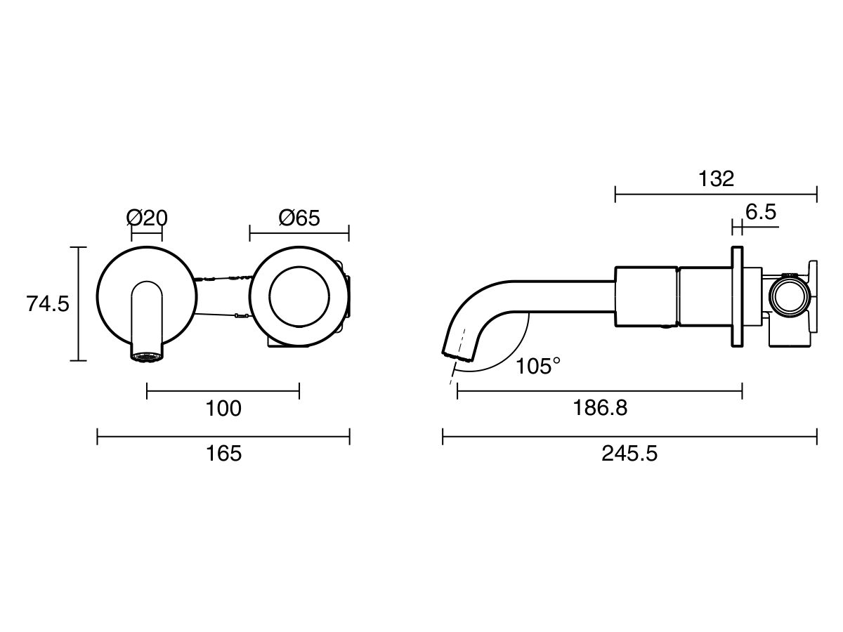 Technical Drawing - Mizu Drift Dial Wall Basin / Bath Mixer Tap Set 2-Piece Cover Plate Kit (6 Star) Lead Free