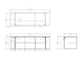 Technical Drawing - Kado Era Double Curve All Door 1500mm Wall Hung Vanity with Left Hand Basin 20mm Top