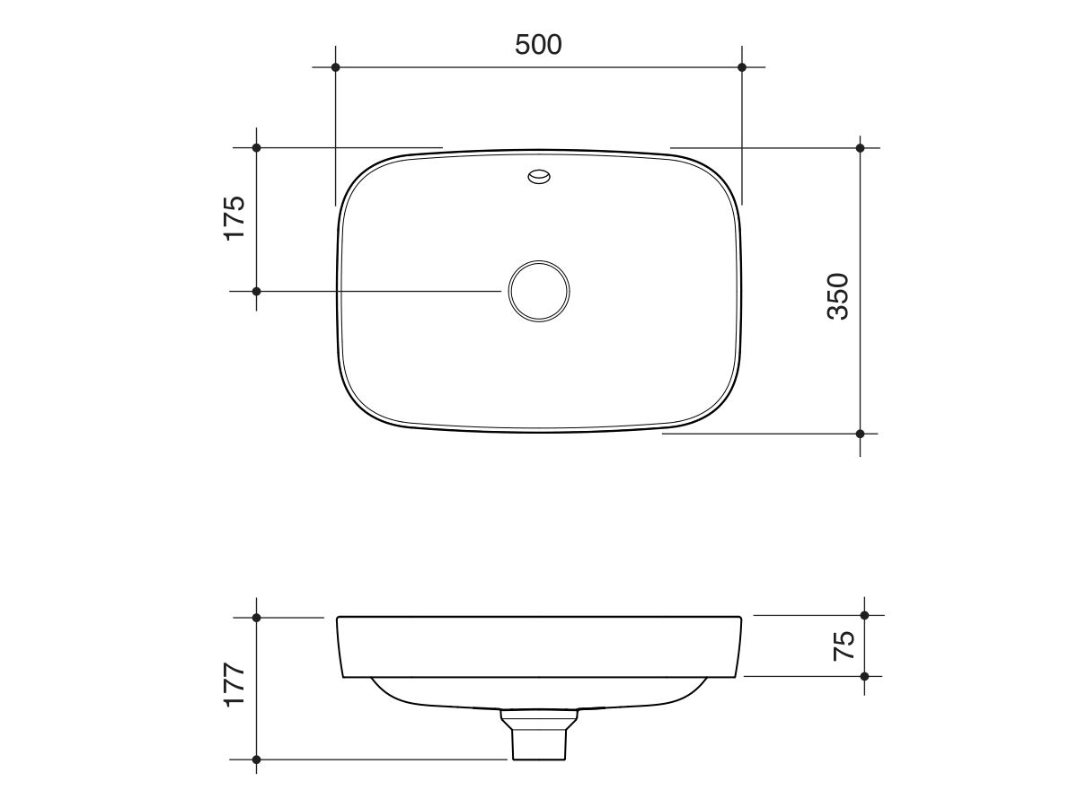 Technical Drawing - Caroma Forma II 500mm Inset No Taphole with Overflow