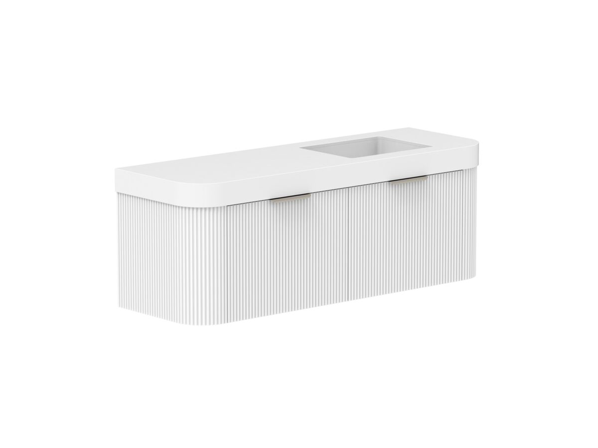 Supporting Image 2- Kado Neue Fluted Double Curve All Drawer 1500mm Wall Hung Vanity with Right Hand Basin Durasein 90mm Top Ultra White