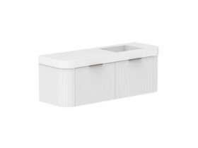 Supporting Image 2- Kado Neue Fluted Double Curve All Drawer 1500mm Wall Hung Vanity with Right Hand Basin Durasein 90mm Top Ultra White