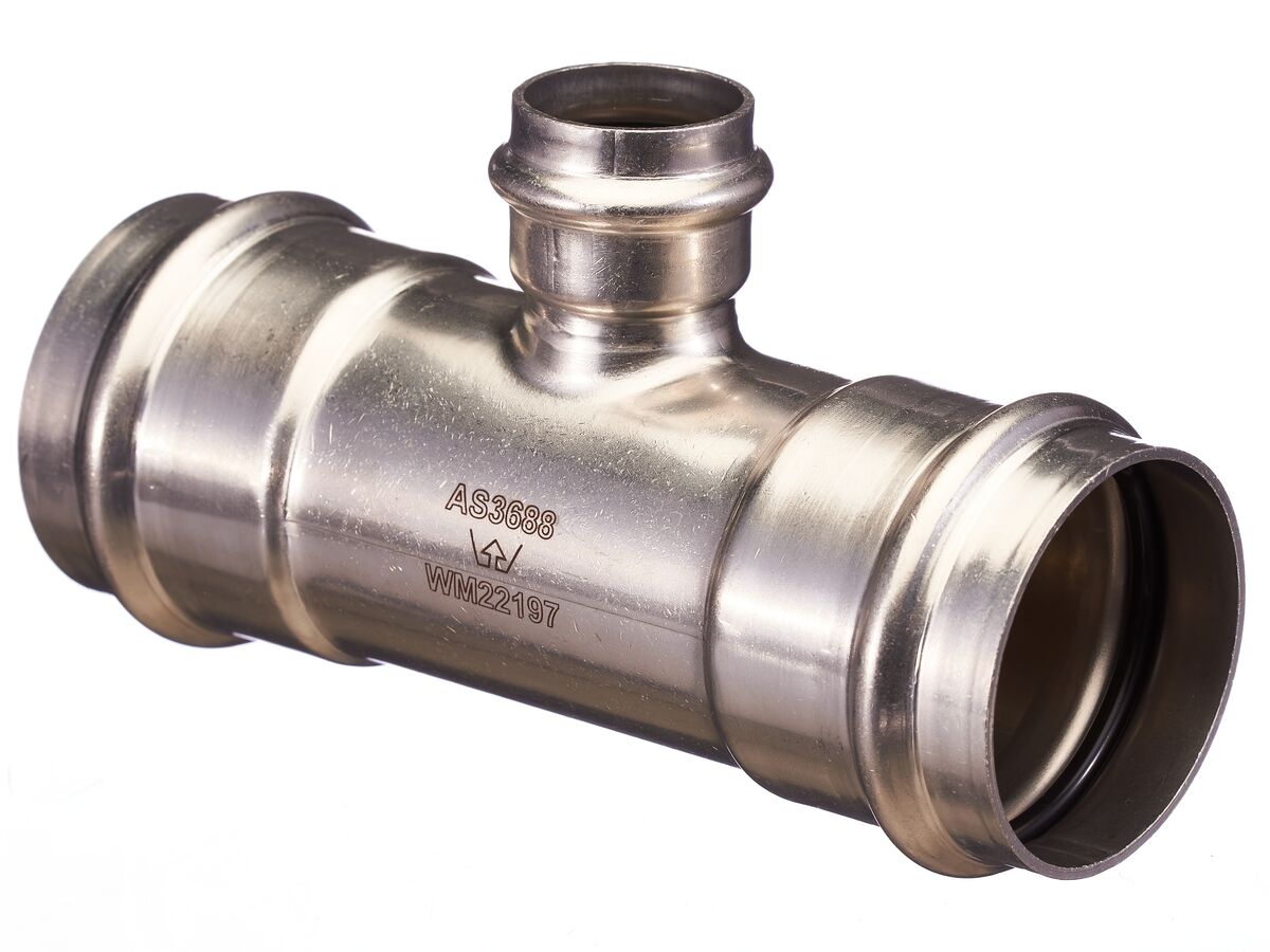 >B< Press Stainless Steel Reducing Tee 54mm x 28mm x 54mm