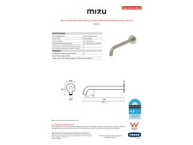 Specification Sheet - Mizu Drift Wall Basin/Bath Outlet Curve Spout 300mm Brushed Nickel (6 Star) Lead Free
