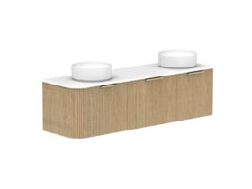 Supporting Image 2- Kado Neue Fluted Single Curve All Drawer 1650mm Wall Hung Vanity with Double Basin 20mm Top Boston Oak