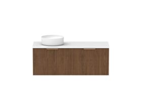 Supporting Image - Kado Neue Fluted Square All Drawer 1200mm Wall Hung Vanity with Left Hand Basin 20mm Top Florentine Walnut