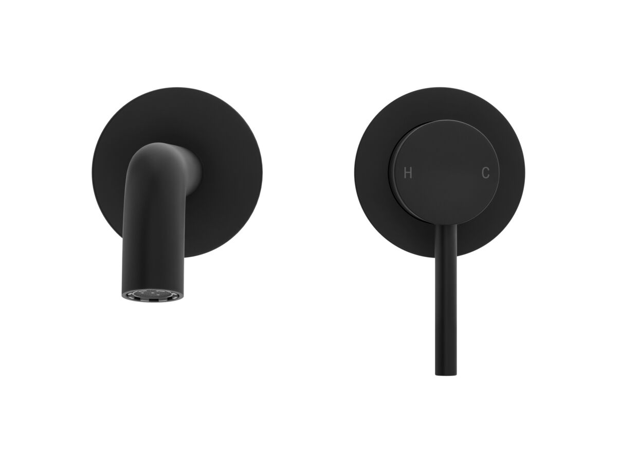 Supporting Image 2 - Mizu Drift Wall Basin / Bath Mixer Set with Curved Spout 2 Piece Kit Matte Black (6 Star) Lead Free - Front