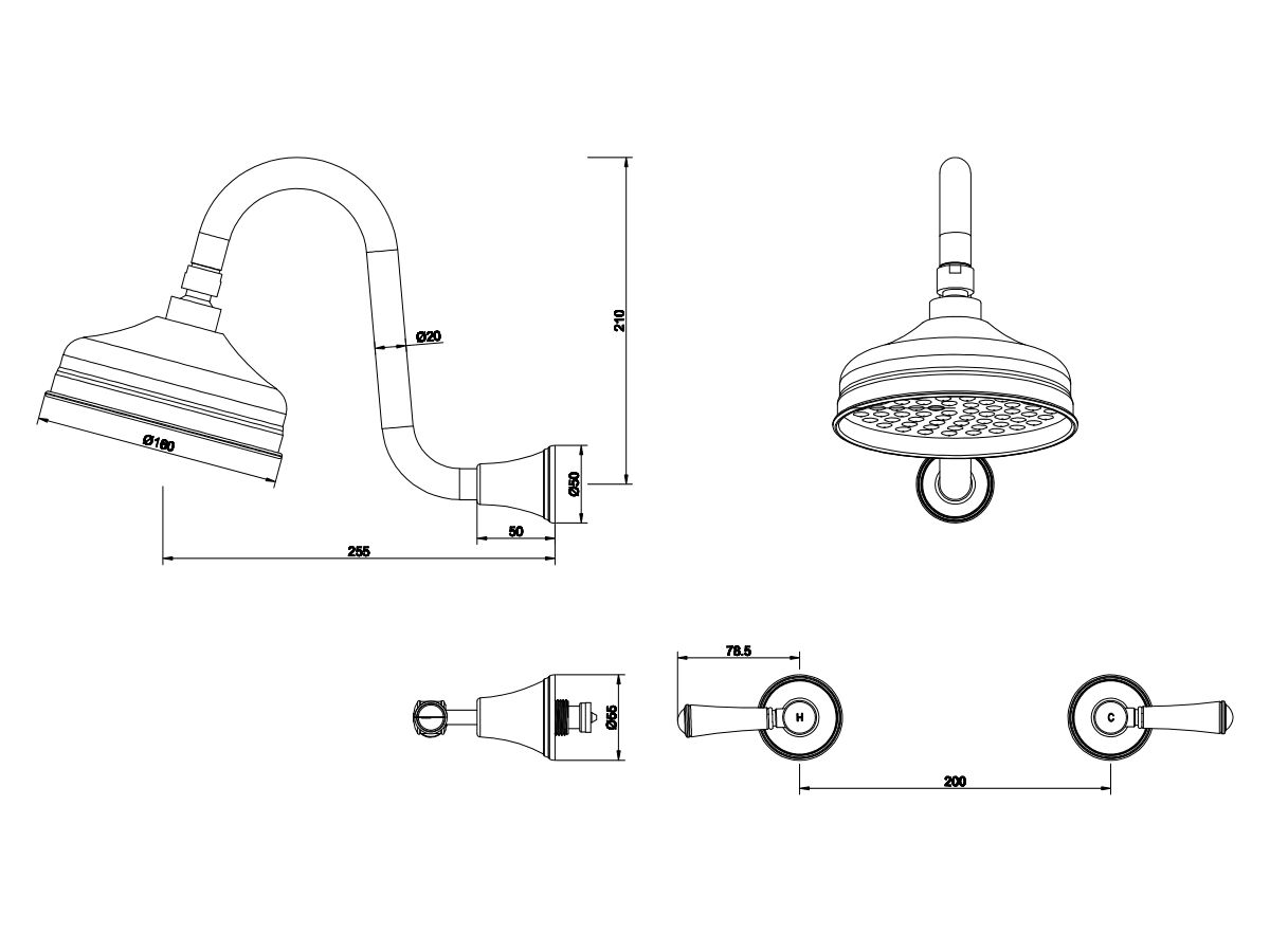 Posh Canterbury Shower Set Lever Handle (3 Star)