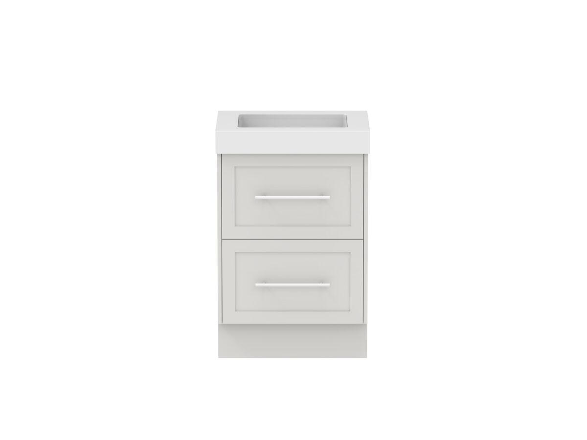 Hero - Kado Lux All Drawer 600mm Floor Mounted Vanity Centre Basin 90mm - Feather Grey - Front