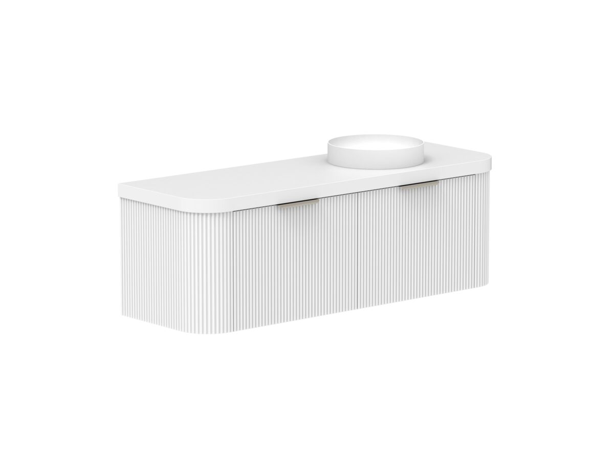 Supporting Image 2- Kado Neue Fluted Double Curve All Drawer 1500mm Wall Hung Vanity with Right Hand Basin Durasein 50mm Top Ultra White