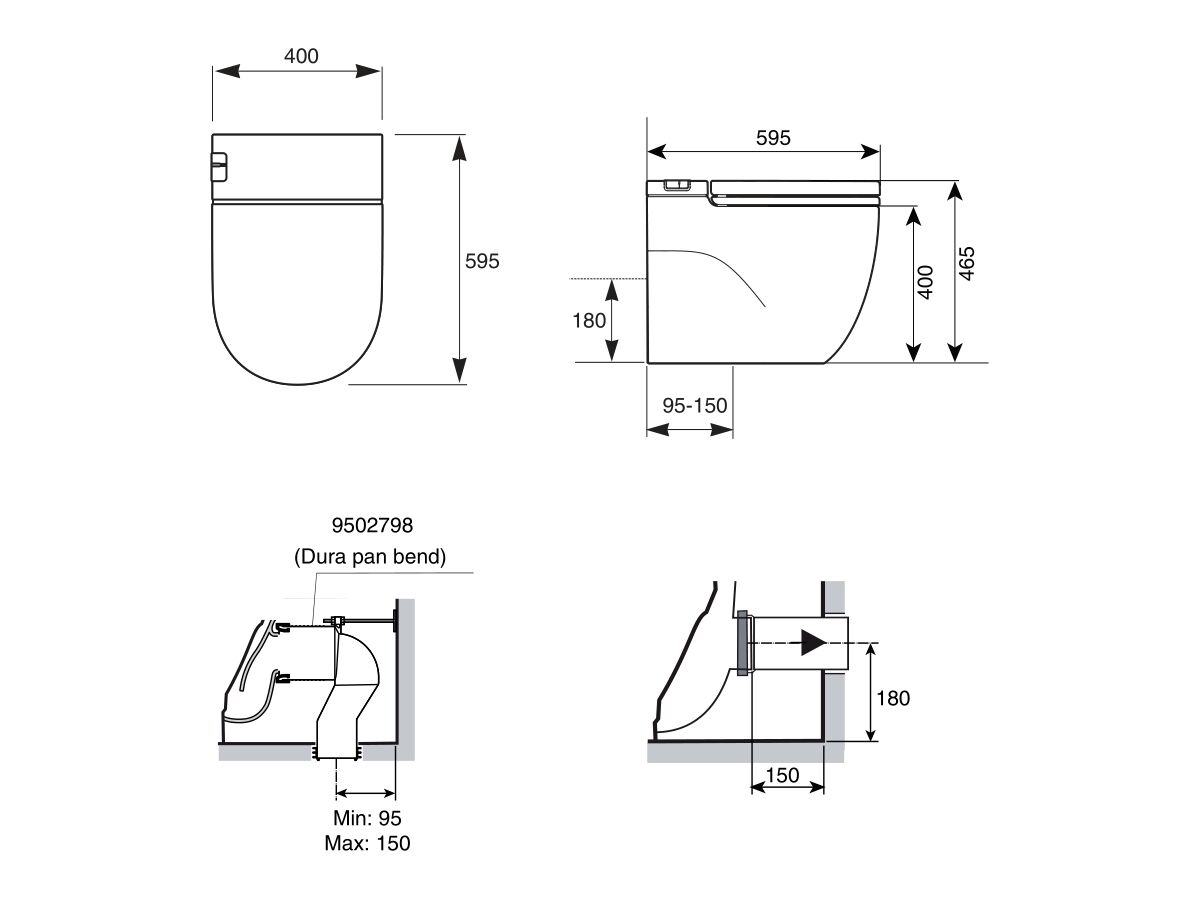 Roca Meridian In Tank Back To Wall Pan with Soft Close Seat White (4 Star)