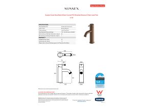 Specification Sheet - Sussex Scala Nova Basin Mixer Curved PVD Brushed Bronze (5 Star) Lead Free