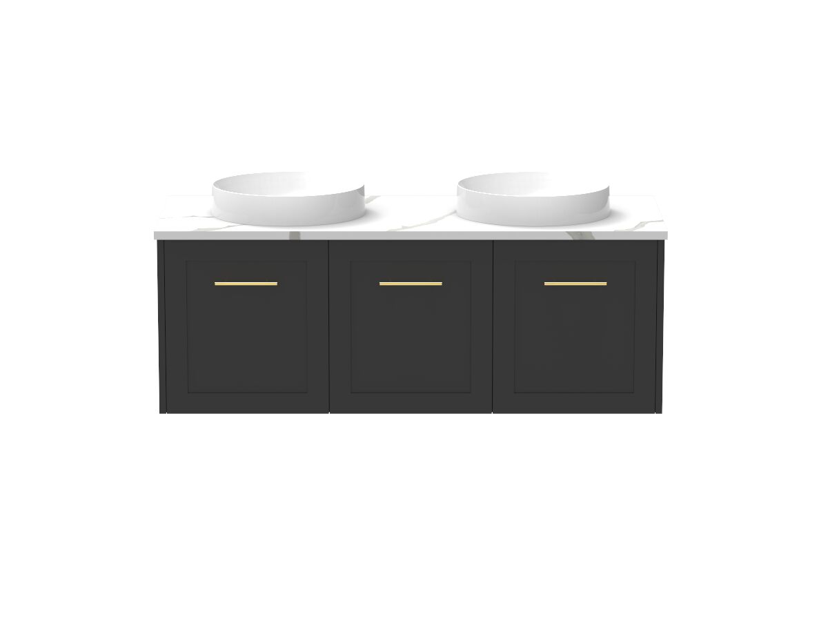 Supporting Image - Kado Lux All Door 1200mm Wall Hung Vanity Double Basin 20mm - Black - Front
