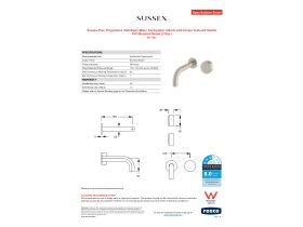 Specification Sheet - Sussex Pure Progressive Wall Basin Mixer Tap System 160mm with Cirque Textured Handle PVD Brushed Nickel (3 Star)