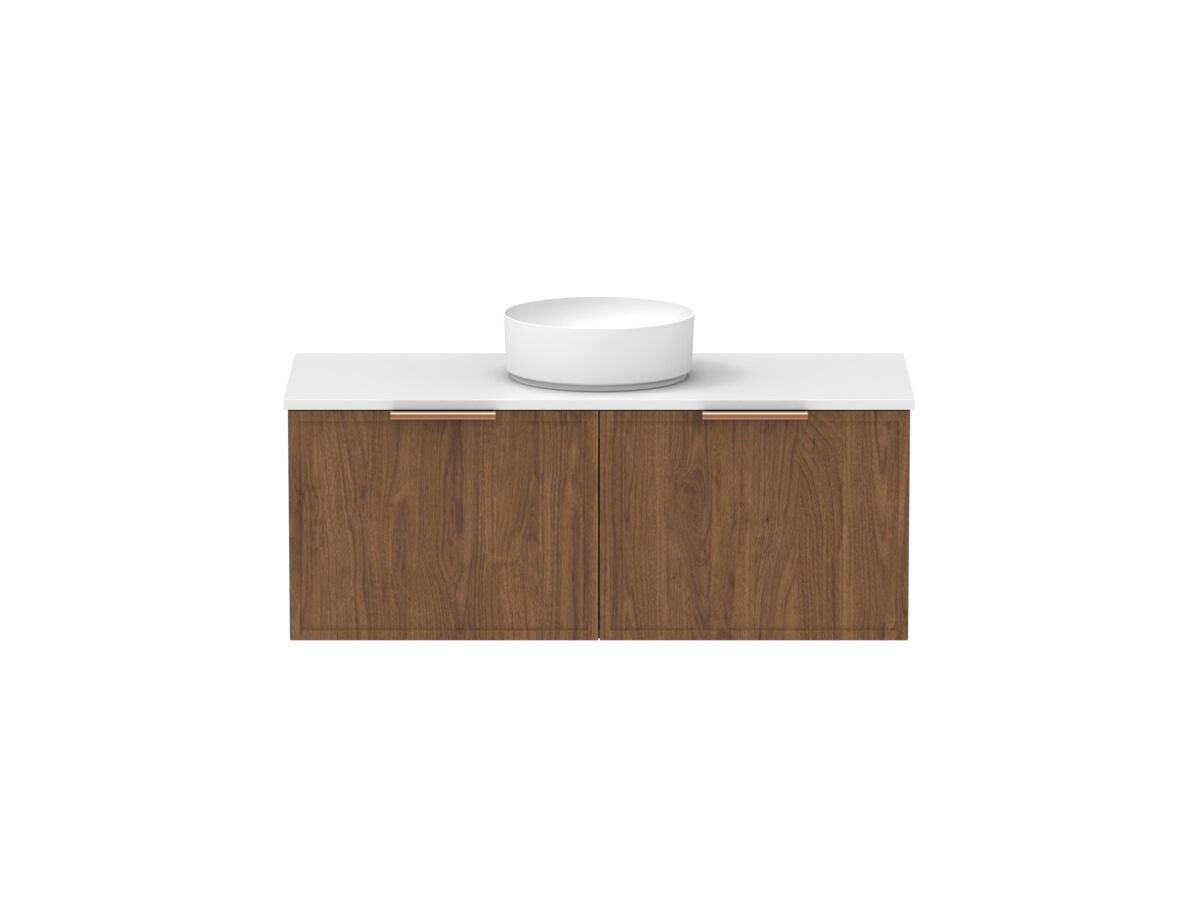 Supporting Image - Kado Lux Slim All Drawer 1200mm Wall Hung Vanity with Centre Basin 20mm Top Florentine Walnut