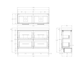 Technical Drawing - Kado Lux Ensuite All Drawer Twin 1200mm Floor Mount Double Basin 90mm Top