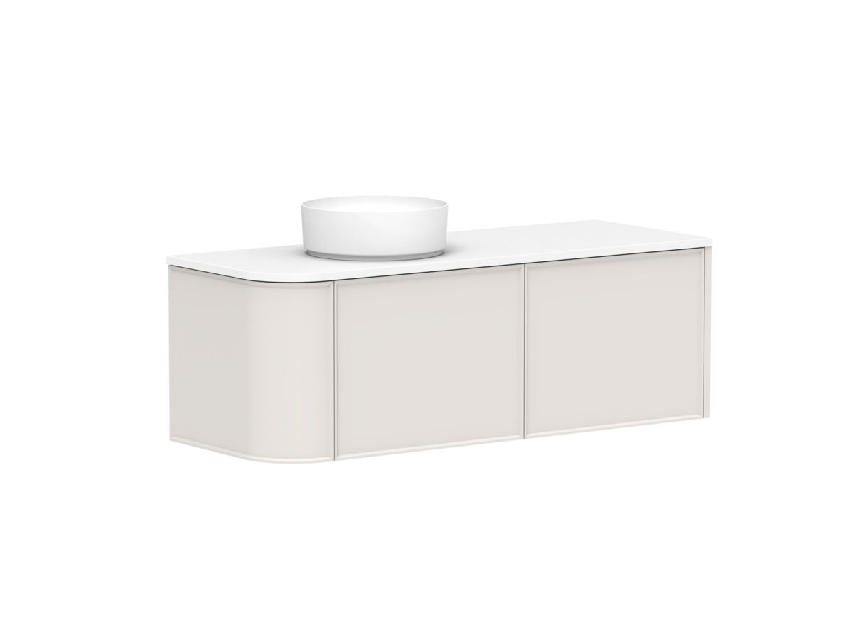 Supporting Image - Kado Era Single Curve All Drawer 1350mm Wall Hung Vanity with Left Hand Basin 20mm Top Feather Grey