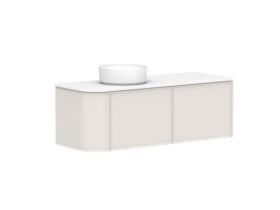 Supporting Image - Kado Era Single Curve All Drawer 1350mm Wall Hung Vanity with Left Hand Basin 20mm Top Feather Grey