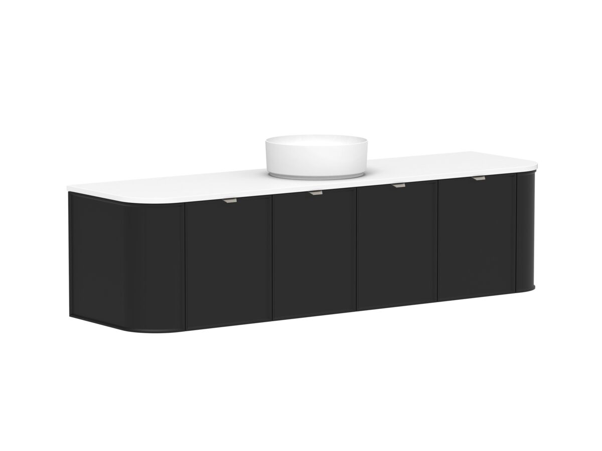Supporting Image 2 - Kado Era Double Curve All Door 1800mm Wall Hung Vanity with Centre Basin 20mm Top Matte Black