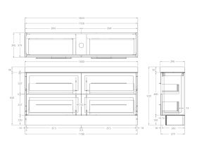 Technical Drawing - Kado Lux Ensuite All Drawer Twin 1800mm Floor Mount Centre Basin 90mm Top