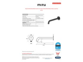Specification Sheet - Mizu Drift Wall Basin/Bath Outlet Curve Spout 250mm Matte Black (6 Star) Lead Free