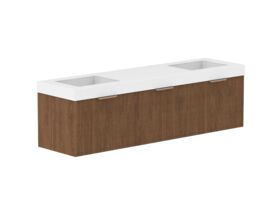 Hero - Kado Neue Fluted Square All Drawer 1800mm Wall Hung Vanity with Double Basin 90mm Top Florentine Walnut