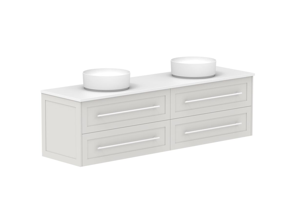 Supporting Image - Kado Lux All Drawer 1800mm Wall Hung Vanity Double Basin 20mm - Feather Grey - Angle