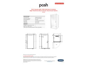 Specification Sheet - Posh Domaine MK2 1000x1000 Semi Frameless Right Hand Entry Base & Screen Only Shower System