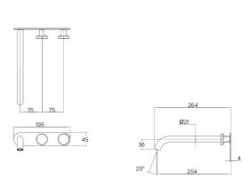 Technical Drawing - Faucet Strommen Vara Disc Wall Basin / Bath Hostess Tap System Right Hand 250mm (6 Star) Lead Free