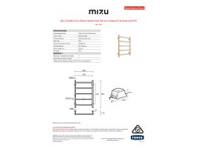 Specification Sheet - Mizu Drift MK2 550 x 800mm Heated Towel Rail Low Voltage 24V Brushed Gold PVD