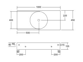 Omvivo Neo Solid Surface Wall Basin Centre Bowl No Taphole 1000mm White