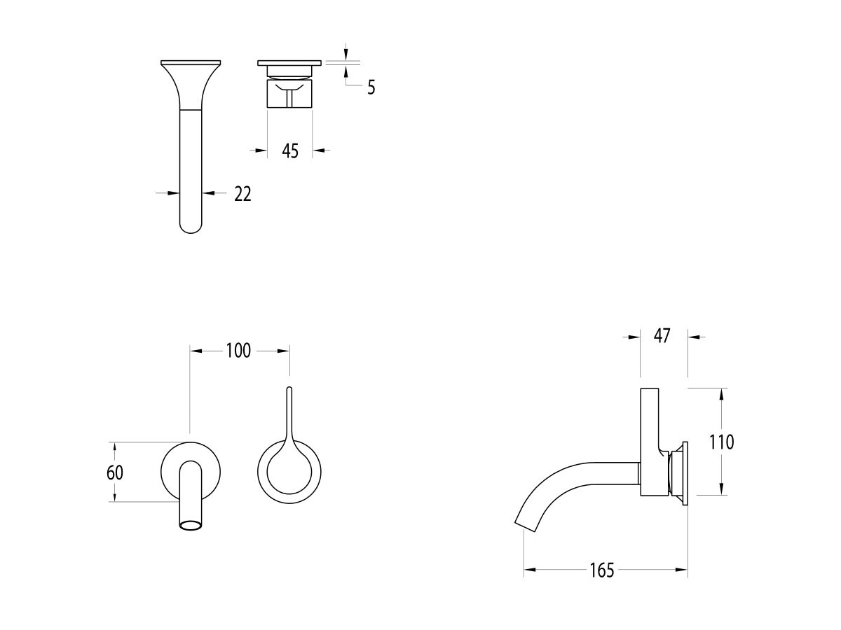 Sussex Oria Wall Basin Mixer Outlet System 165mm (5 Star)