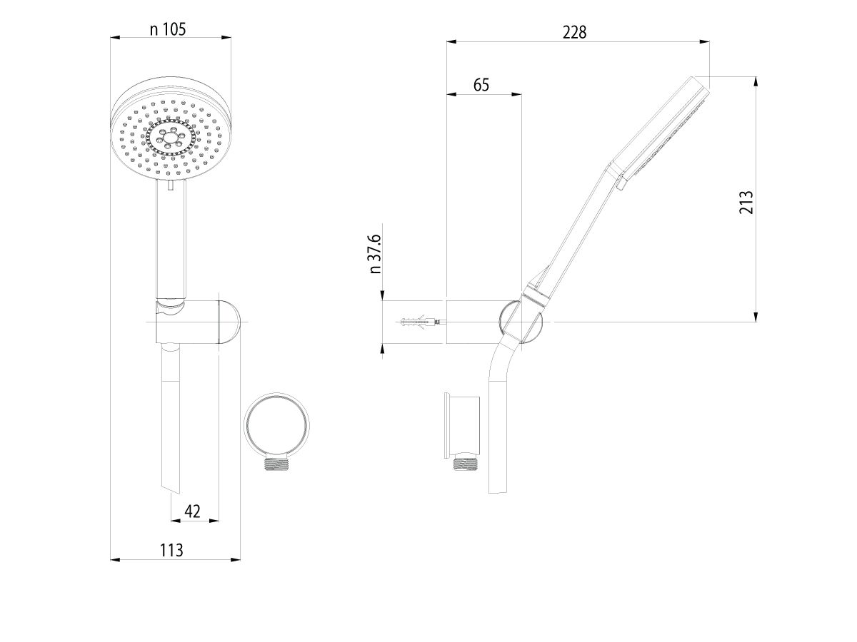 Nikles Pure Handshower with Wall Bracket 2 Function 105mm Chrome (3 Star)
