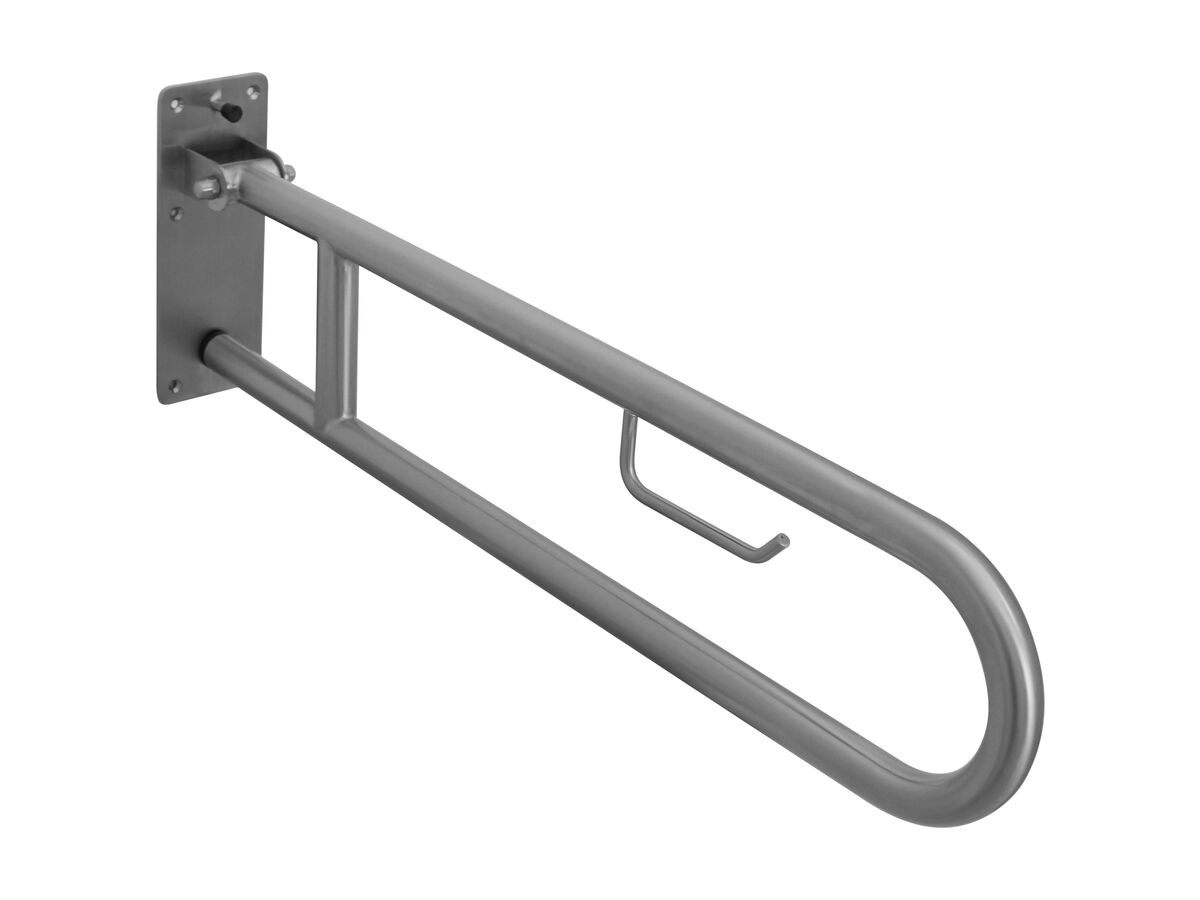 RBA Drop Down Grab Rail with Toilet Roll Holder 850mm Stainless Steel