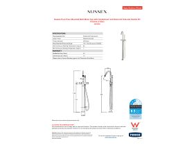 Specification Sheet - Sussex Pure Floor Mounted Bath Mixer Tap with Handshower and Diamond Textured Handle Kit Chrome (3 Star)