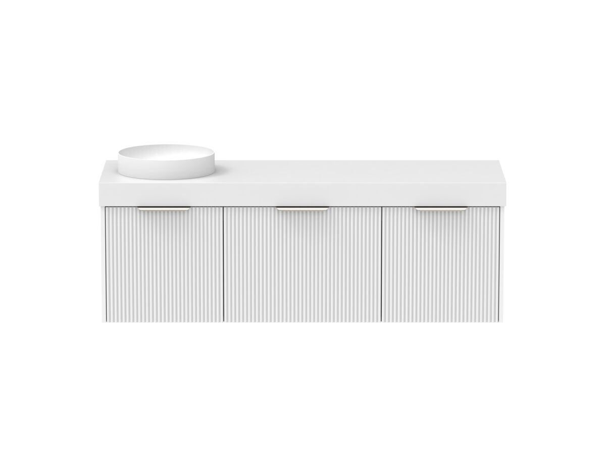 Supporting Image - Kado Neue Fluted Square All Drawer 1500mm Wall Hung Vanity with Left Hand Basin 90mm Top Ultra White