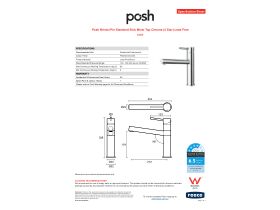Specification Sheet - Posh Bristol Pin Standard Sink Mixer Tap Chrome (4 Star) Lead Free