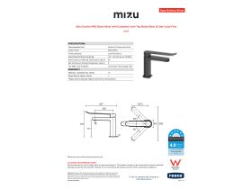 Specification Sheet - Mizu Soothe MK2 Basin Mixer with Extended Lever Tap Matte Black (6 Star) Lead Free