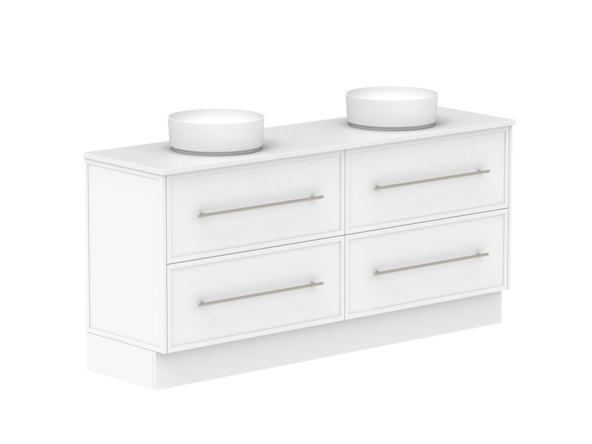Supporting Image - Kado Lux All Drawer 1800mm Floor Mounted Vanity Double Basin 20mm - White Shaker Angle