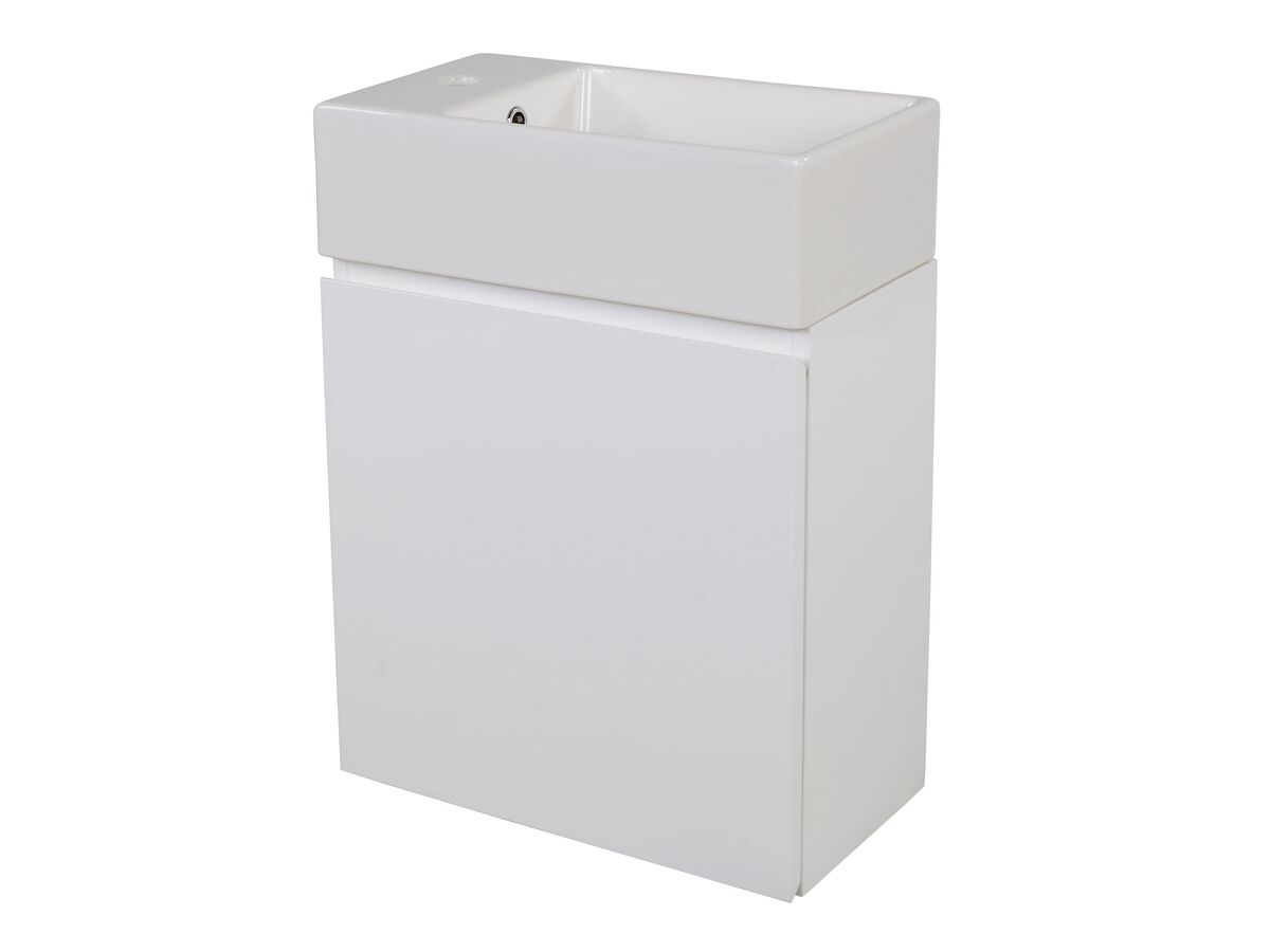 Supporting Image - Posh Solus 485mm Powder Room Vanity Unit Wall Hung Right Hand Bowl 1 Taphole White