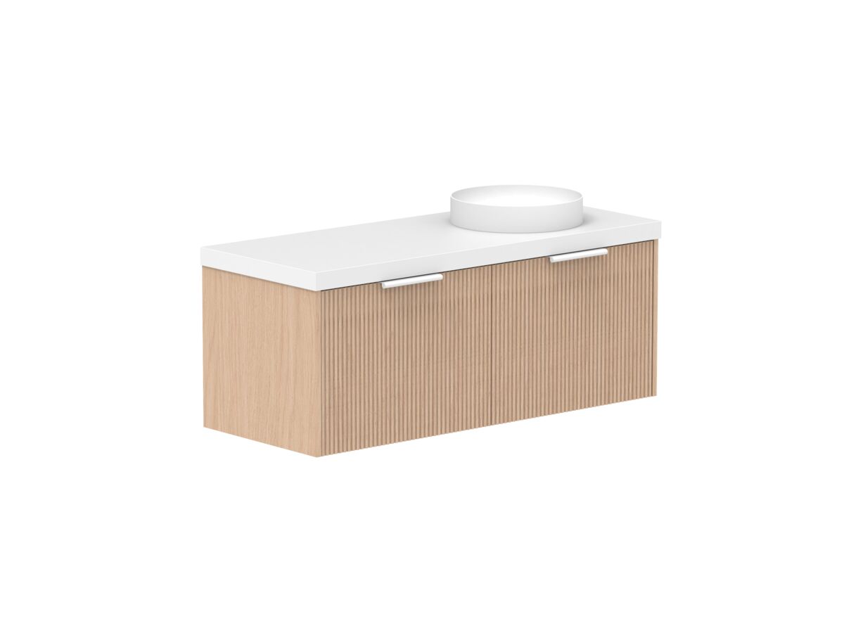 Supporting Image 2- Kado Neue Fluted Square All Drawer 1200mm Wall Hung Vanity with Right Hand Basin 50mm Top Blonde Oak